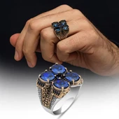 Lacivert 4 Taşlı 925 Erkek Gümüş Yüzük thumbnail 1