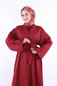 Çıt Çıt Düğmeli Bel Kuşaklı Abaya 70017 Bordo thumbnail 4