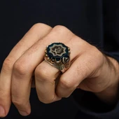 Zülfikar Ali Yazılı Mavi Taşlı 925 Gümüş Yüzük thumbnail 3