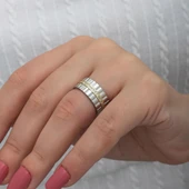 Dik Çizgili Taşlı Çift 925 Gümüş Alyans Yüzük thumbnail 3