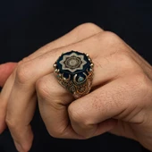 Ayetel Kürsi Hat Yazılı Mavi Taşlı 925 Gümüş Yüzük thumbnail 2