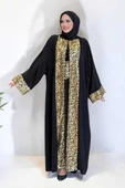 Arapça Harf Baskılı Abaya 70014 Siyah thumbnail 1