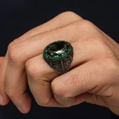 Oval Yeşil Taşlı 925 Gümüş Erkek Yüzük thumbnail 4