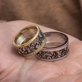 Oyma Desenli Taşlı Çift Gümüş Alyans Yüzük thumbnail 10