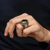 Siyah Taşlı Harfli 925 Ayar Erkek Gümüş Yüzük - 4