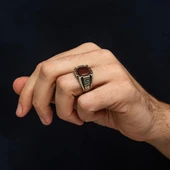 Akik Taşlı Grek Desenli 925 Gümüş Erkek Yüzük - 5