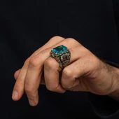 İslam Usta Koleksiyonu Mavi Taşlı 925 Gümüş Yüzük thumbnail 4