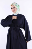 Çıt Çıt Düğmeli Bel Kuşaklı Abaya 70017 Lacivert thumbnail 4