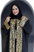 Arapça Harf Baskılı Abaya 70014 Siyah thumbnail 4