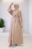 Çıt Çıt Düğmeli Bel Kuşaklı Abaya 70017 Taş - 3