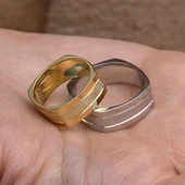 Kare Tasarım Çizgili Çift Gümüş Alyans Yüzük thumbnail 4