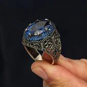 Oval Parlament Taşlı 925 Gümüş Erkek Yüzük thumbnail 5