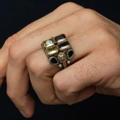 Sarı Kırmızı Aslan Motifli 925 Ayar Erkek Gümüş Yüzük thumbnail 8