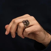 Kırmızı 4 Taşlı 925 Erkek Gümüş Yüzük thumbnail 5