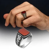 Akik Taşlı Kare Gurmet Model 925 Erkek Gümüş Yüzük thumbnail 1