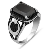 Ayyıldız Desenli Siyah Taşlı 925 Gümüş Erkek Yüzük thumbnail 2