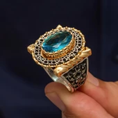 Aqua Mavi Taşlı 925 Ayar Erkek Gümüş Yüzük thumbnail 4