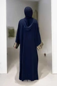 Arapça Harf Baskılı Abaya 70014 Lacivert thumbnail 2