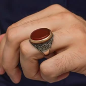 Akik Oval Taşlı 925 Erkek Gümüş Yüzük thumbnail 3