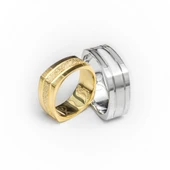 Kare Tasarım Çizgili Çift Gümüş Alyans Yüzük thumbnail 9