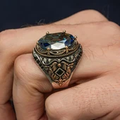 Oval Mistik Topaz Taşlı 925 Gümüş Erkek Yüzük - 3