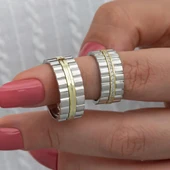 Dik Çizgili Taşlı Çift 925 Gümüş Alyans Yüzük thumbnail 1