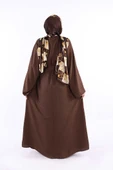 Çıt Çıt Düğmeli Bel Kuşaklı Abaya 70017 Kahverengi thumbnail 3