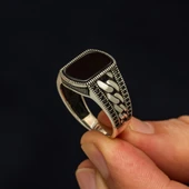 Akik Taşlı Kare Gurmet Model 925 Erkek Gümüş Yüzük thumbnail 5