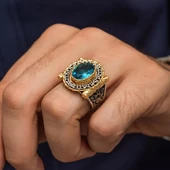 Aqua Mavi Taşlı 925 Ayar Erkek Gümüş Yüzük thumbnail 10