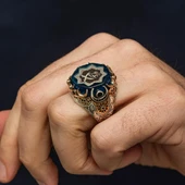 Zülfikar Ali Yazılı Mavi Taşlı 925 Gümüş Yüzük thumbnail 4