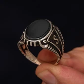 Oniks Taşlı Harfli 925 Gümüş Yüzük thumbnail 4