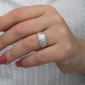 Ay Modeli Noktalı Çift 925 Gümüş Alyans Yüzük thumbnail 4