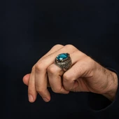 Fetih Koleksiyonu Kurt Başı Mavi Taşlı 925 Gümüş Yüzük thumbnail 2