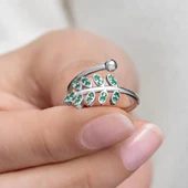 Yaprak Desenli 925 Gümüş Kadın Yüzük - 2