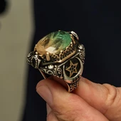 Turmolin Taşlı Ayyıldız Motifli 925 Gümüş Yüzük thumbnail 3