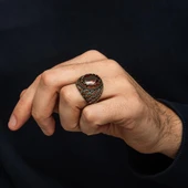 Oval Kırmızı Taşlı 925 Gümüş Erkek Yüzük thumbnail 3