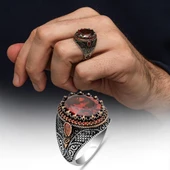 Oval Kırmızı Taşlı 925 Gümüş Erkek Yüzük thumbnail 1