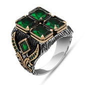 Yeşil 4 Taşlı 925 Gümüş Erkek Yüzük thumbnail 2
