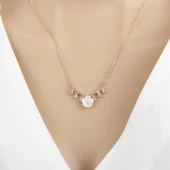 Çiçek Desenli Rose Kaplama 925 Gümüş Kadın Kolye - 1