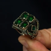 Yeşil 4 Taşlı 925 Gümüş Erkek Yüzük thumbnail 3