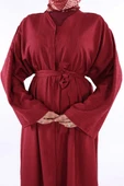 Çıt Çıt Düğmeli Bel Kuşaklı Abaya 70017 Bordo thumbnail 3
