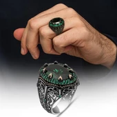 Oval Yeşil Taşlı 925 Gümüş Erkek Yüzük thumbnail 1