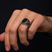 Oniks Taşlı Harfli 925 Gümüş Yüzük thumbnail 7