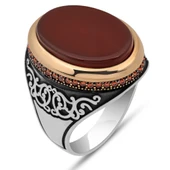 Akik Oval Taşlı 925 Erkek Gümüş Yüzük thumbnail 2