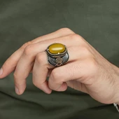 Sarı Akik Taşlı Süleyman Mührü 925 Gümüş Erkek Yüzük thumbnail 7