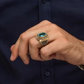 Aqua Mavi Taşlı 925 Ayar Erkek Gümüş Yüzük thumbnail 7