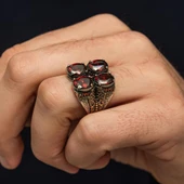 Kırmızı 4 Taşlı 925 Erkek Gümüş Yüzük thumbnail 3