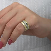 Kristal Model Çift 925 Gümüş Alyans Yüzük thumbnail 3