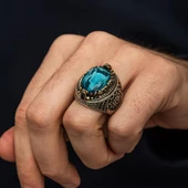 Fetih Koleksiyonu Kurt Başı Mavi Taşlı 925 Gümüş Yüzük thumbnail 4