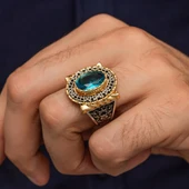 Aqua Mavi Taşlı 925 Ayar Erkek Gümüş Yüzük thumbnail 8